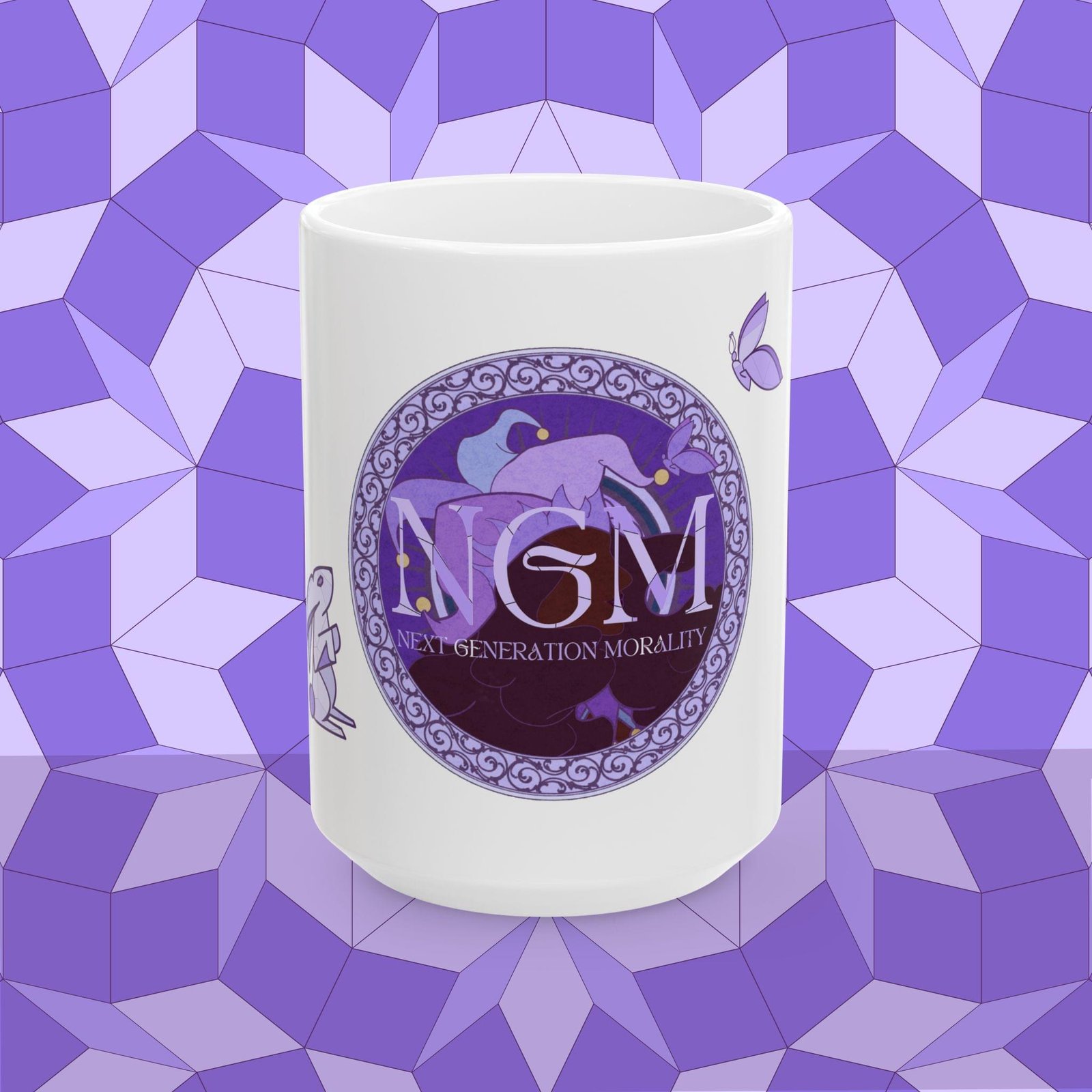 N.G.M. Logo W/ Rabbit and Butterfly Ceramic Mug, (11oz, 15oz) - Image 6